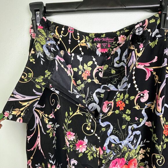 Betsey Johnson Collection 100% Silk Floral Wide Leg Pants Black Colorful Y2K 6 - Picture 6 of 16